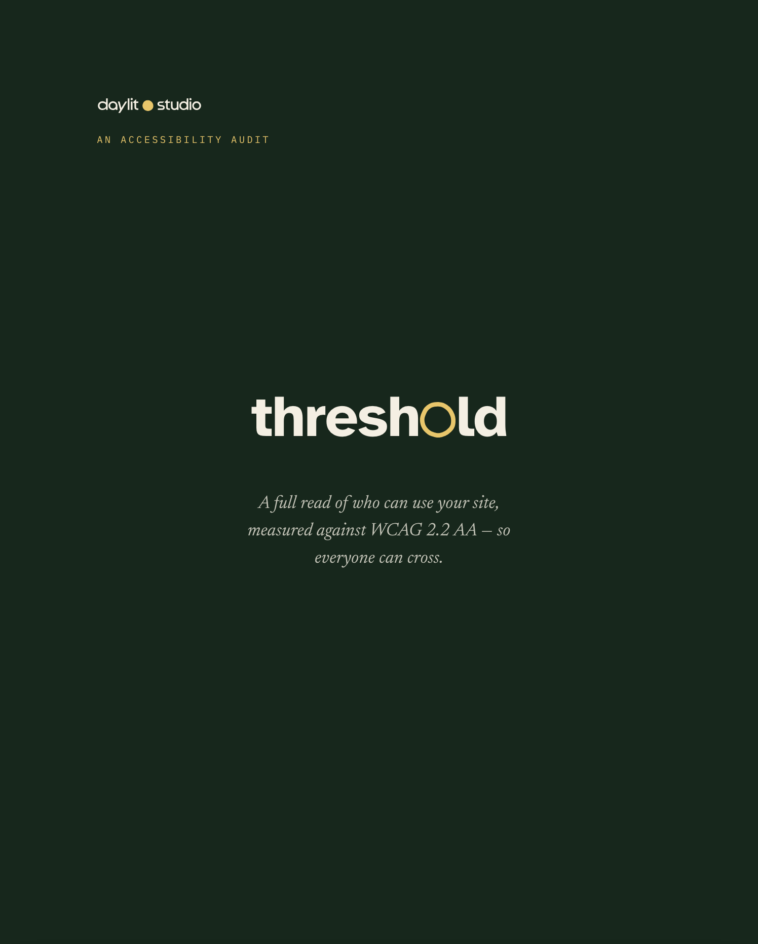 Threshold report cover: the threshold wordmark on deep green